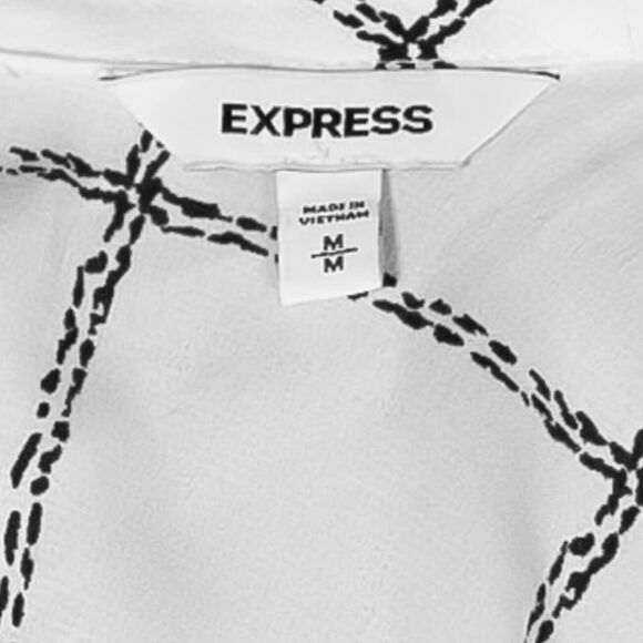 Express Women's Blouse White Black Plaid V-Neck Half Button Down Keyhole Top M - Picture 3 of 11